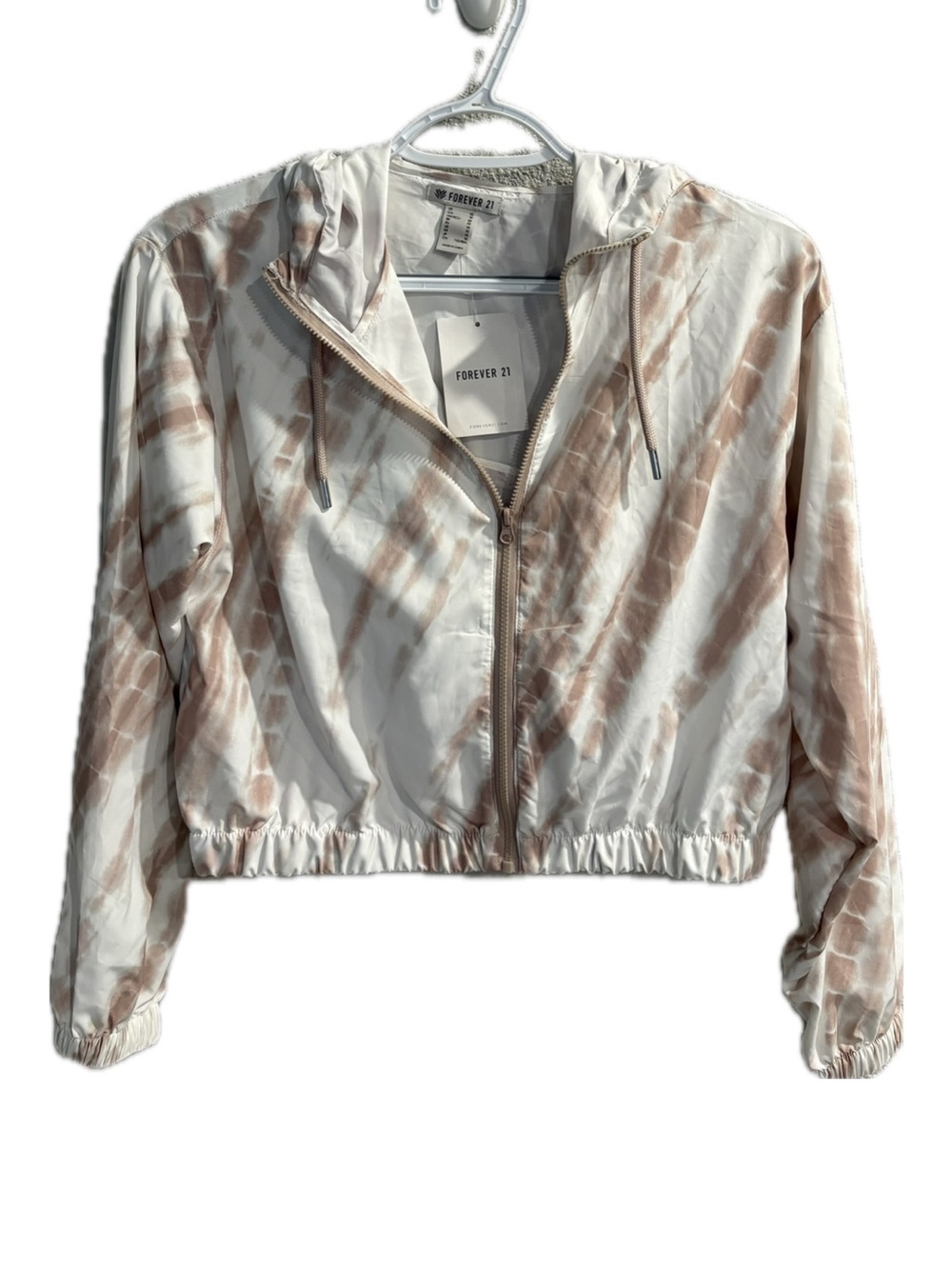 Forever 21 Rose and White Tie-Dye Hooded Zip Light Weight Jacket XS